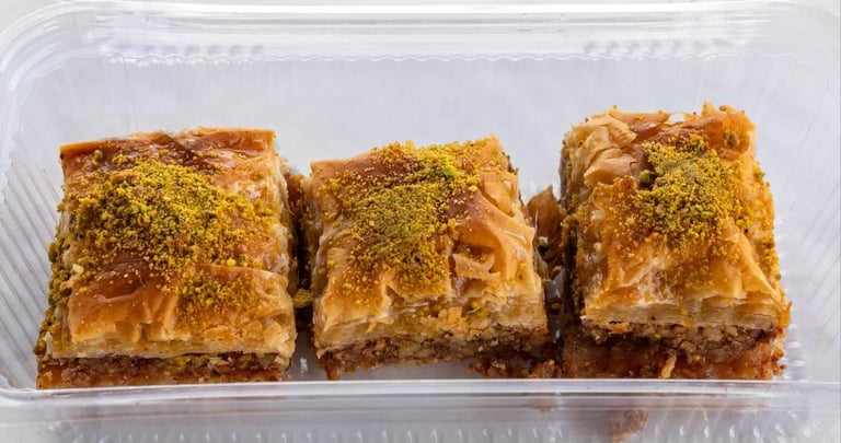 Pistachio-topped baklava pastries